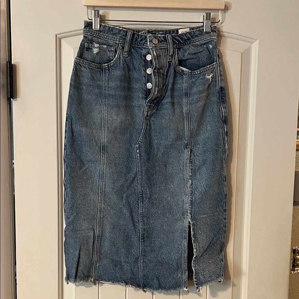 NWOT We the Free Mambo Light Wash Midi Skirt